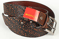 Ремень кожаный брючный коричневый King Belts 40 мм с тиснением R023