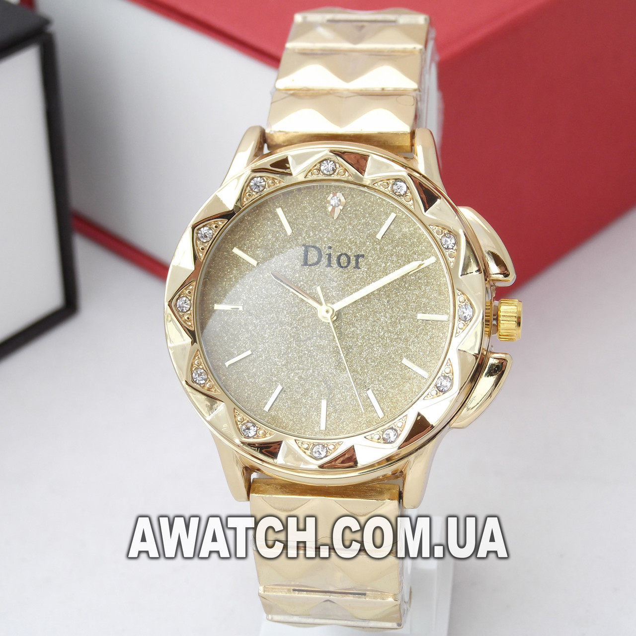 Женские кварцевые наручные часы Dior B174 / Диор на металлическом браслете золотистого цвета - фото 1 - id-p690875991