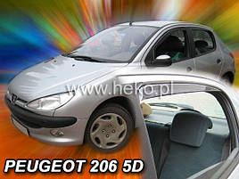 Дефлектори вікон (вітровики) Peugeot 206 1998->2005 Sd/ Hb 5d 4шт (Heko)