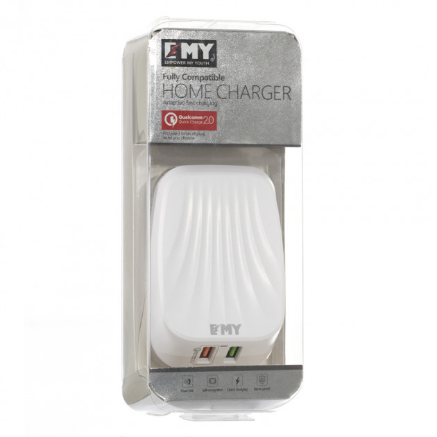 Мережевий зарядний пристрій EMY MY-230 MICRO 2USB White Steel (MY-230)
