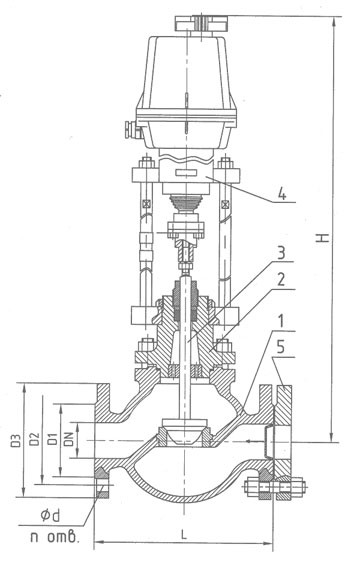 Клапан запірно-регулювальний (КЗР) 25ч947нж односідельний, фланцевий, з електричним виконавчим механізмом