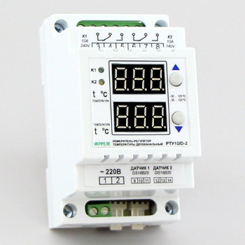 Терморегулятор двухканальный цифровой на DIN-рейку (-50°...+125°, 2 реле 10А) РТУ-10-10-Д-DS - фото 1 - id-p309954090