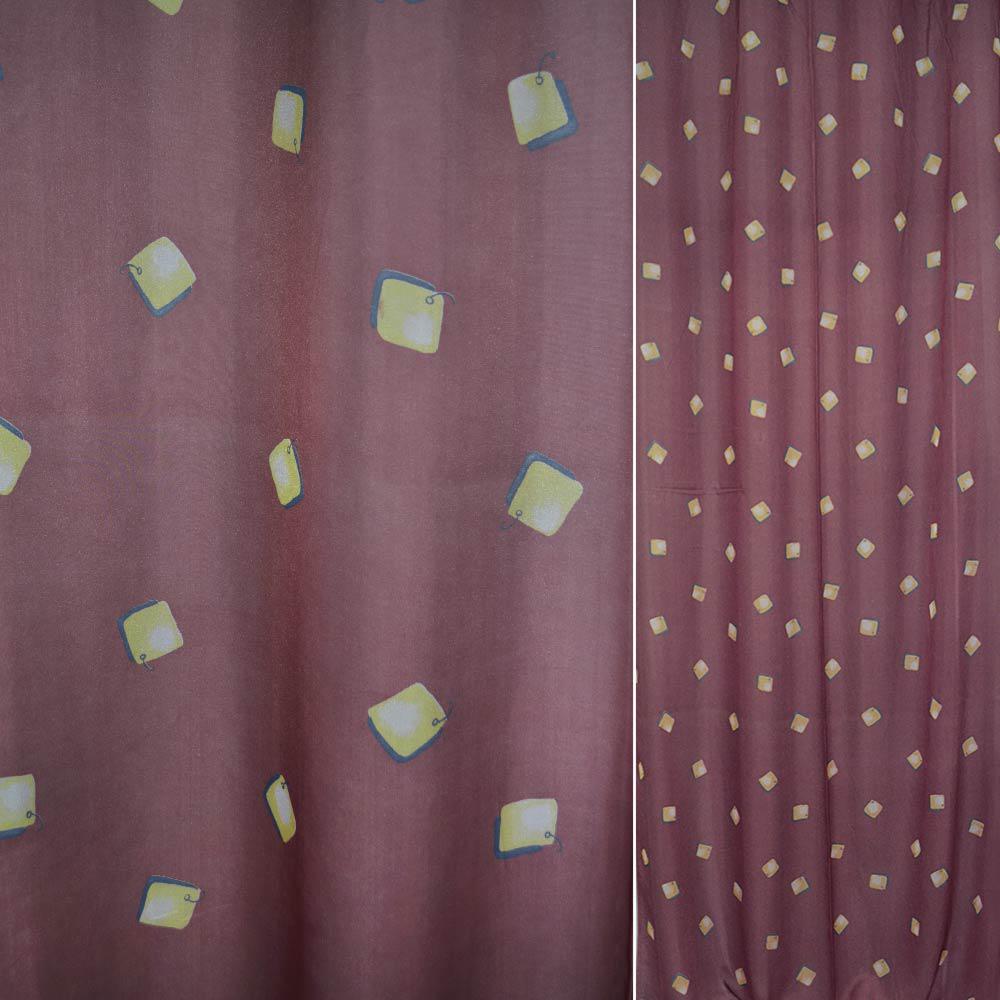 Вуаль тюль шифон принт квадратики бежеві на бордовому тлі, ш.150