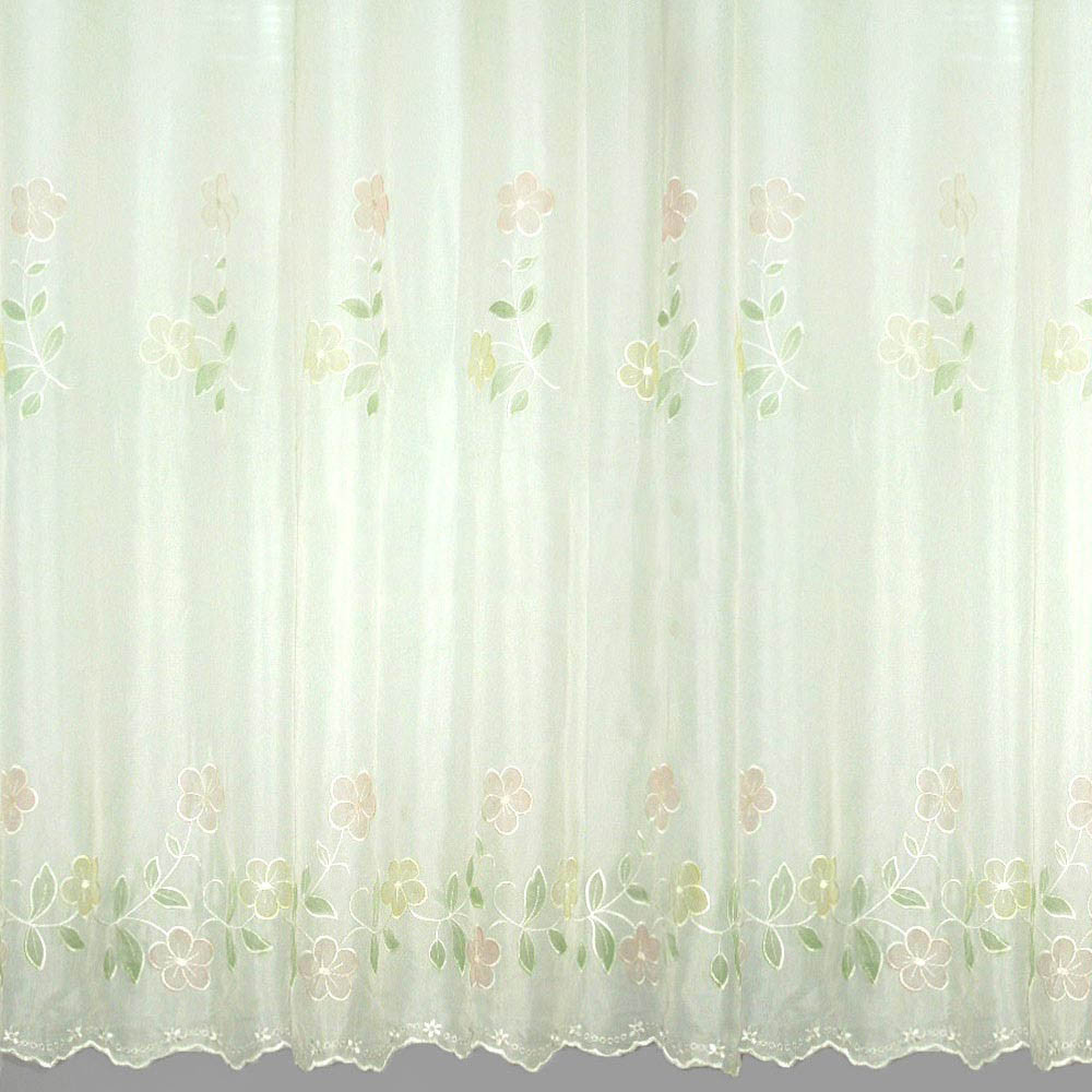 Вуаль тюль шифон вишивка квіти рожеві, облямівка, молочна, ш.280