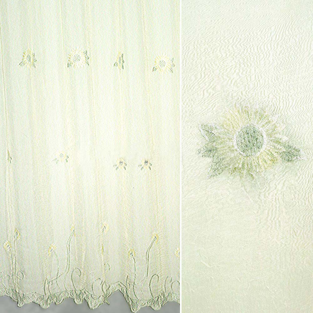 Вуаль тюль шифон жата вишивка квіти жовті, молочна, ш.280