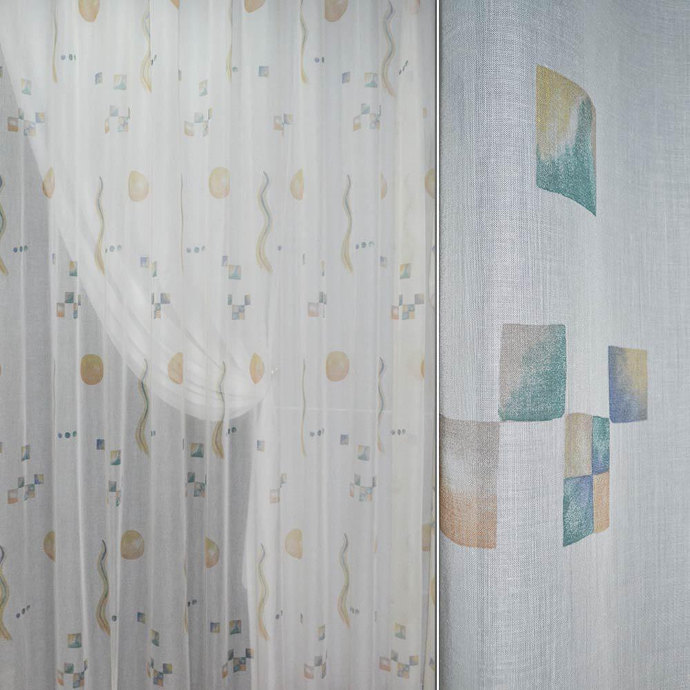 Батист гардинний принт квадрати коричневі світлі, сині, зелені, молочний, ш.280