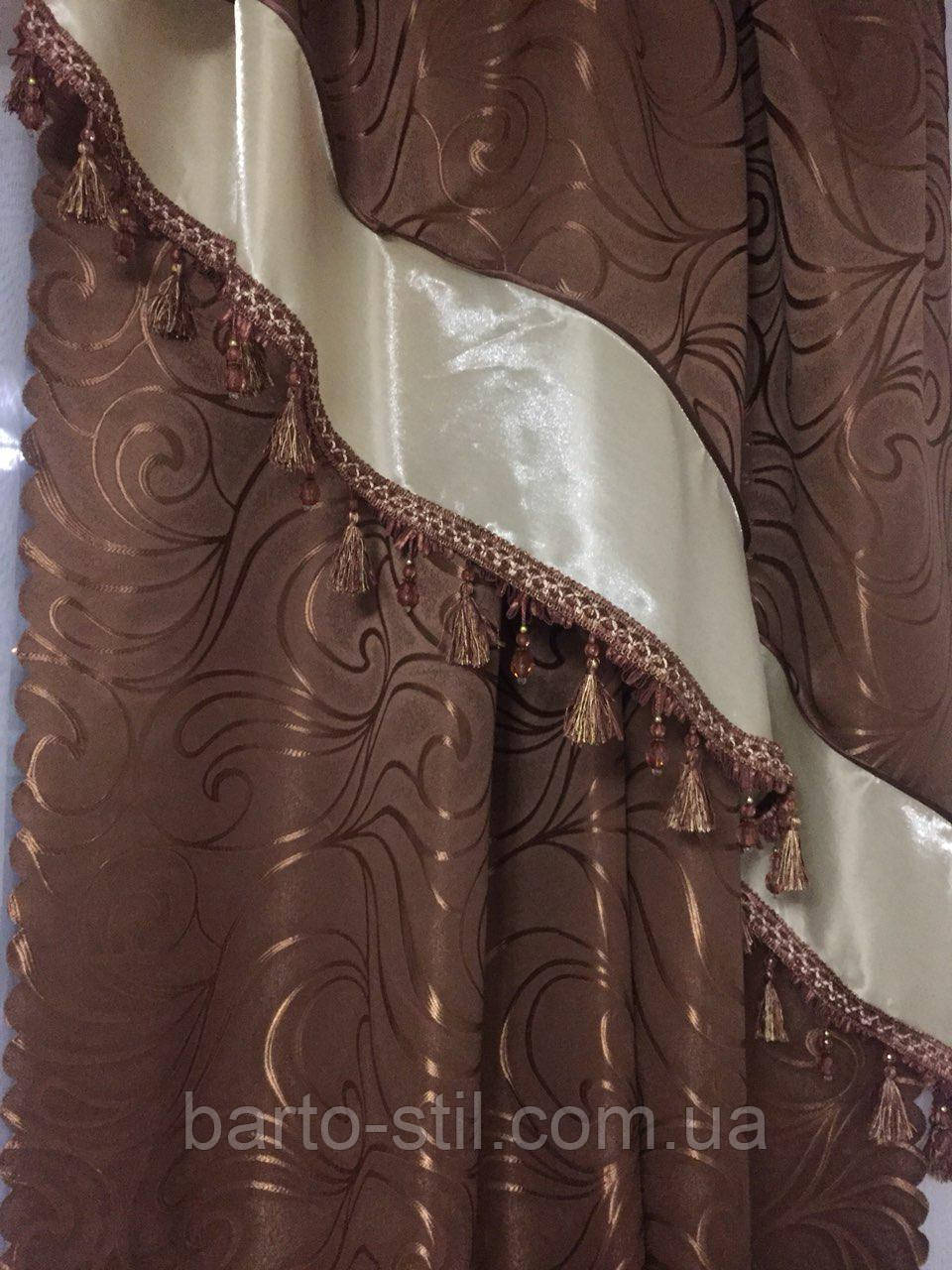 Комплект штори + ламбрекен "Нікошта" зі щільної жакардової тканини на карниз 2.5 м-3.5 м висота 2.8 м. - фото 4 - id-p414890082