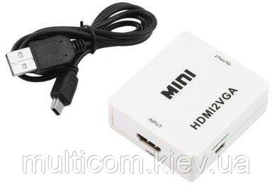 03-00-008. Конвертор HDMI в VGA (роз'єм HDMI → гніздо VGA + гніздо 3,5 мм), із живленням