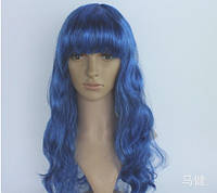 Карнавальный синий парик длинный с локонами + шапочка под парик в комплекте
