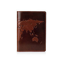 Обкладинка для паспорту "Карта світу" з натуральної шкіри з художнім тисненням