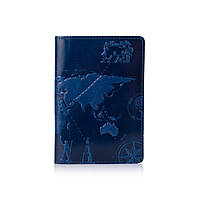 Обкладинка для паспорта шкіряна з художнім тисненням Crystal "7 чудес світу". Колір блакитний