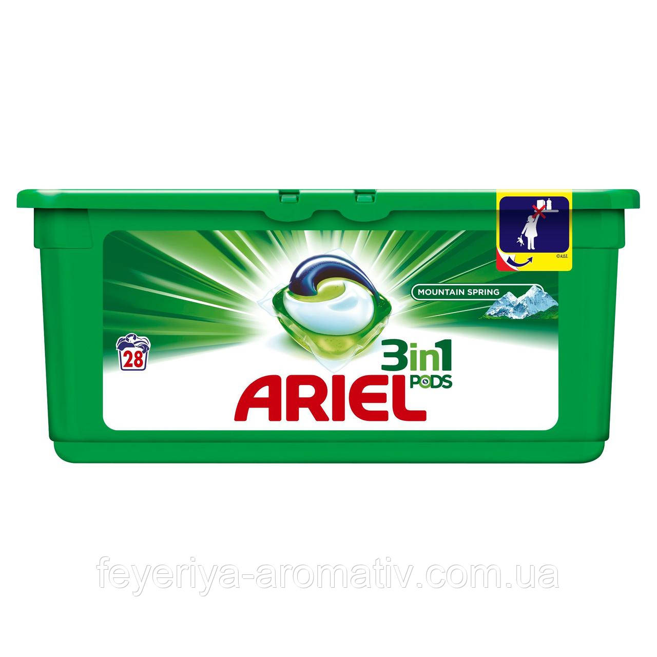 Капсули для прання Ariel 3in1 PODS Spring Mountain 28 шт., фото 1