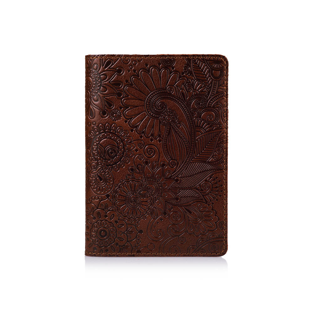 Обкладинка-органайзер для документів шкіряна без застібки Crystal "Мистецтво мехенди". Колір коньяк, фото 1