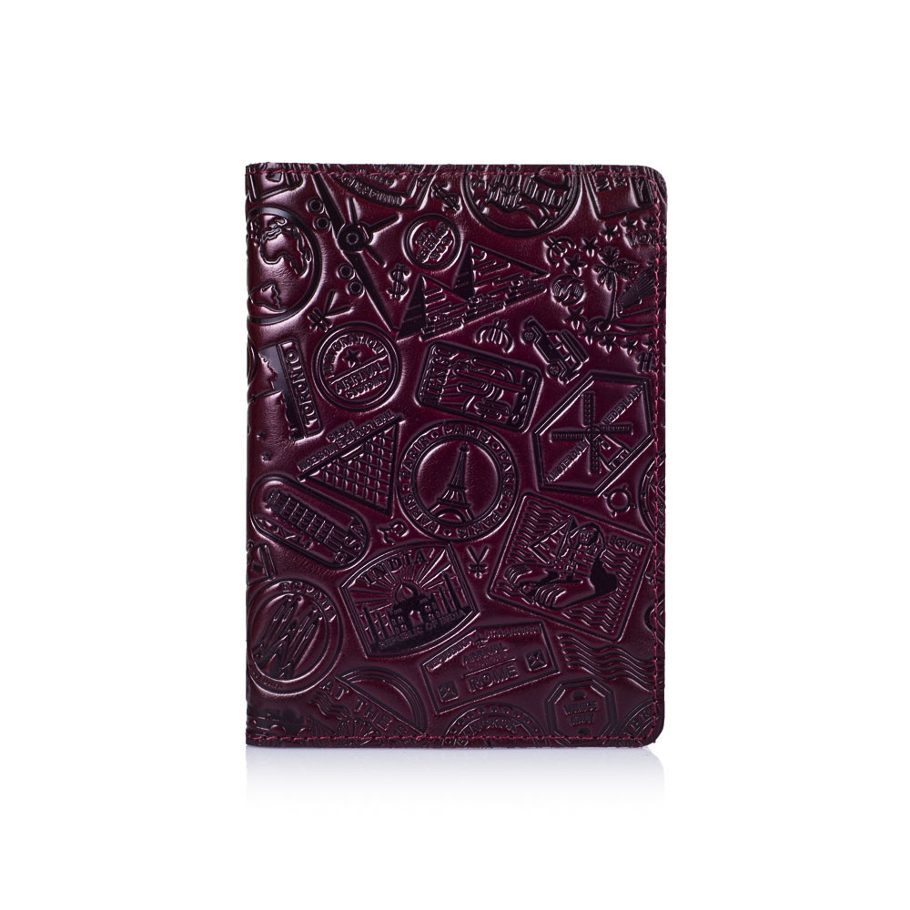 Обкладинка-органайзер для документів шкіряна без застібки Crystal "Поїхали в подорож!", Колір фіолетовий, фото 1