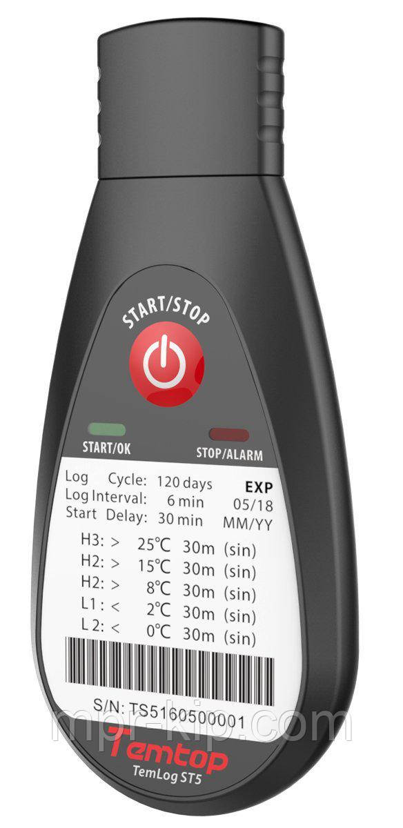 Реєстратор температури Elitech Temlog ST-5 (-30 °C... + 70 °C, ± 0,5 ° С ) IP67 Пам'ять 16000. PDF