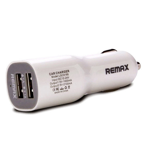 Зарядний пристрій в прикурювач Remax RCC-201 2.1 A 2*USB (White)