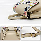 Рюкзак сумка міський жіночий з еко шкіри з вишивкою (бежевий), фото 7