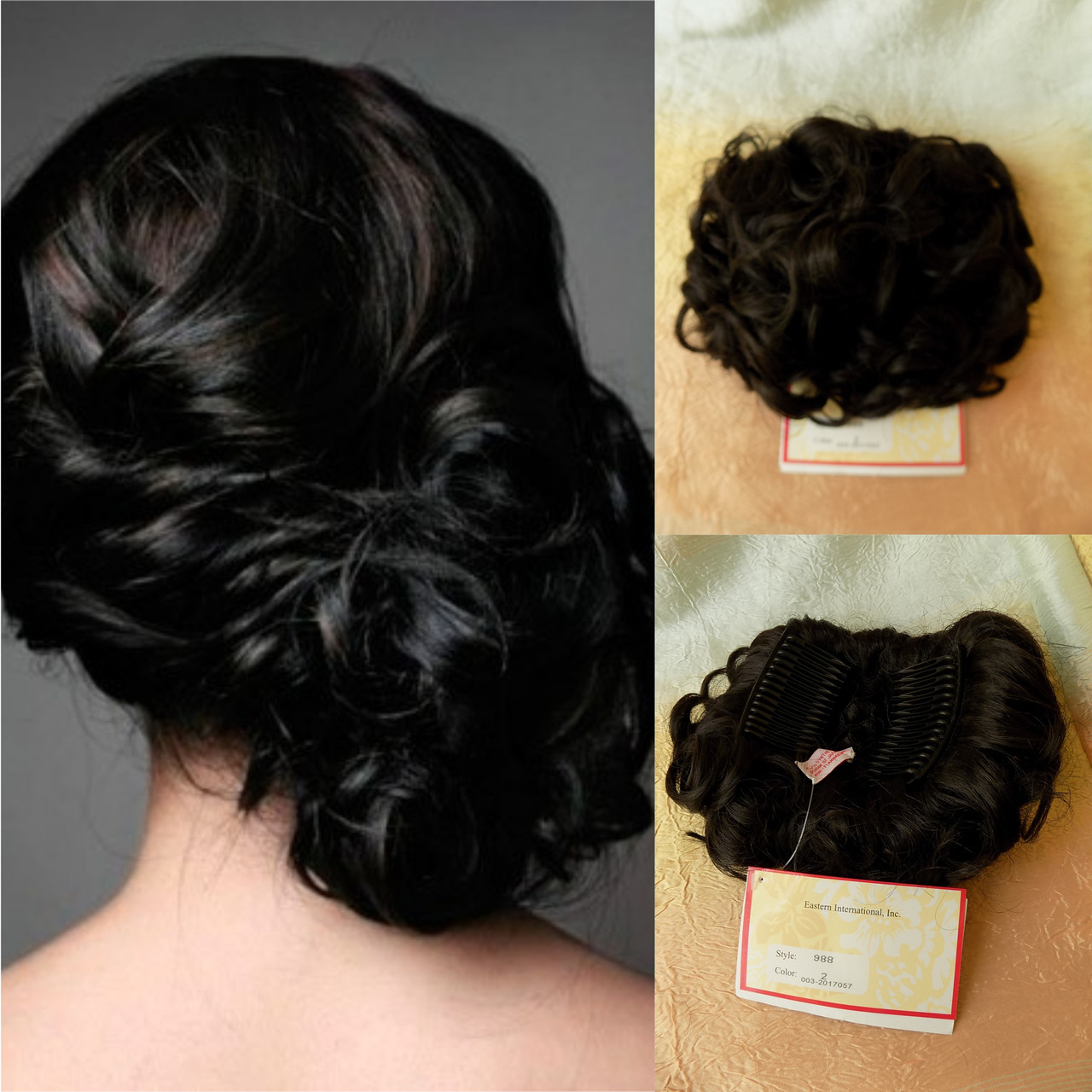 Шиньйон накладка коротка на гребінцях чорна кава 988-2, фото 1