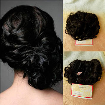 Шиньйон накладка коротка на гребінцях чорна кава 988-2