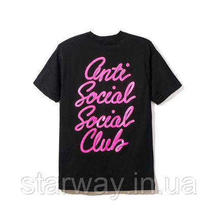 Чорна футболка assc | рожевий принт anti social social club