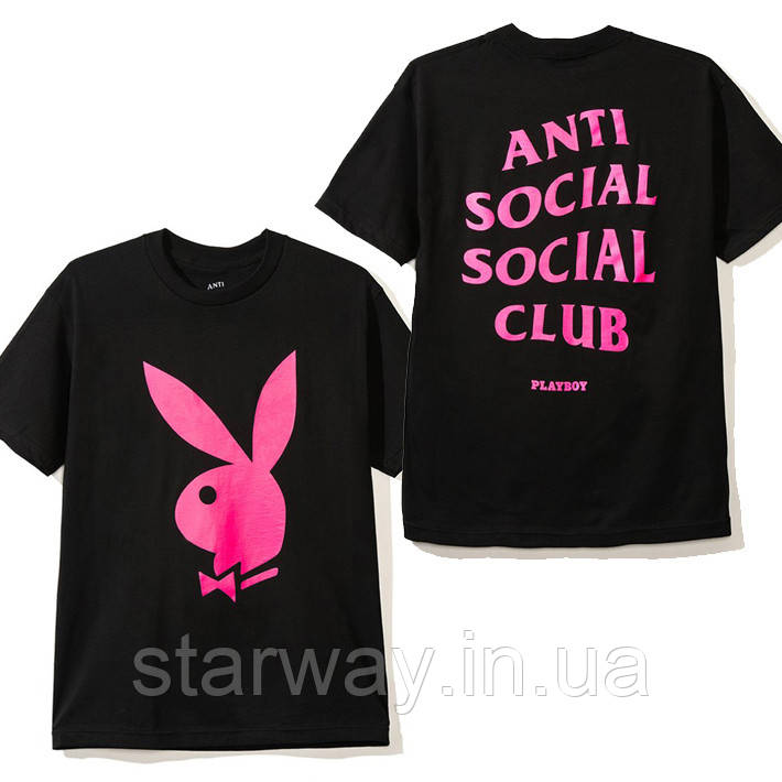 Чорна футболка anti social social club playboy logo