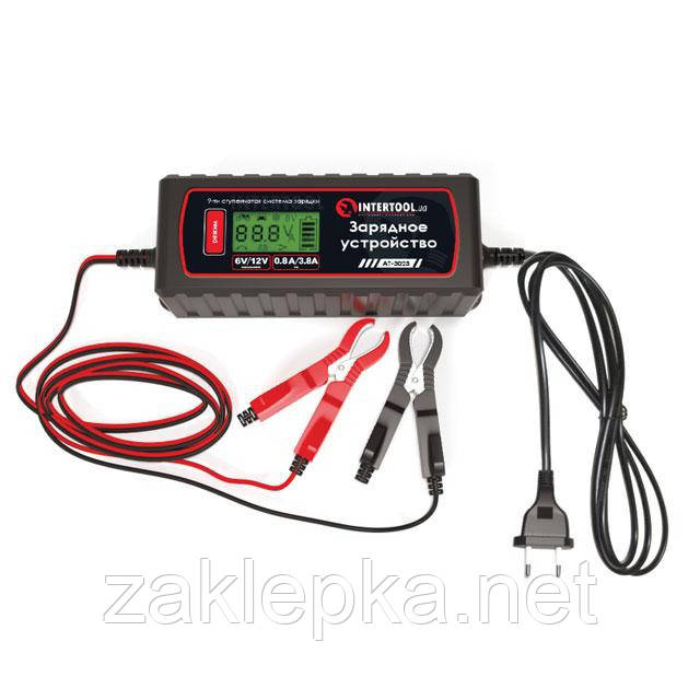 Зарядний пристрій 6/12 В, 0.8/3.8А, 230 В, макс ємність заряджуваного акумулятора 1.2-120 а/год INTERTOOL AT-3023, фото 1