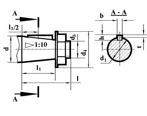 Размеры конических концов входных и выходных валов редуктора РЦД