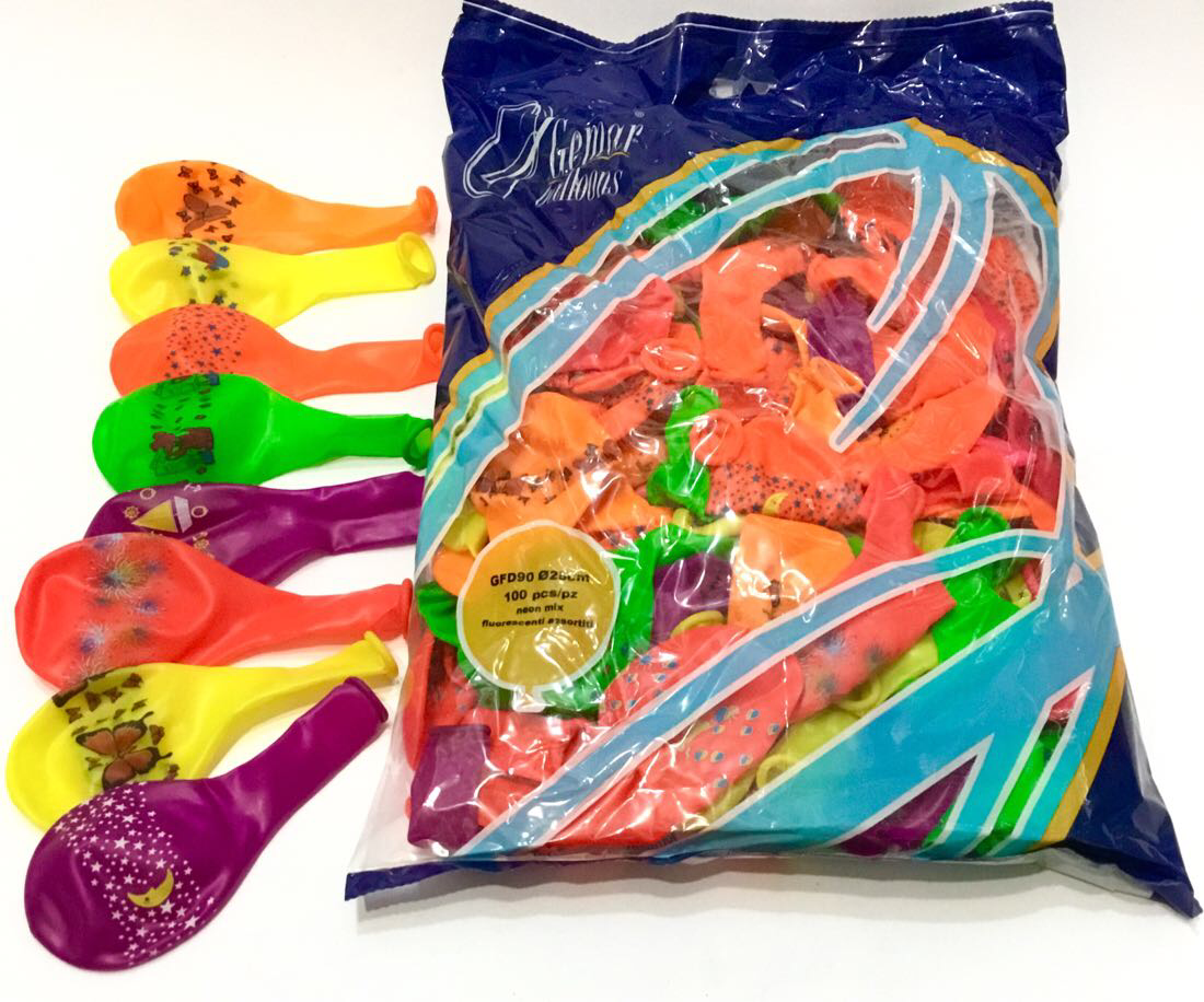 Кулі надувні Gemar Balloons з малюнком неон GFD-90, 100 шт.