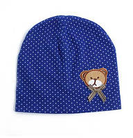 Шапка дитяча з ведмедиком в горошок one size синій