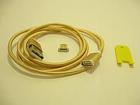 Магнитный кабель USB 2.0/Micro, 1m, 2А, индикатор заряда, Gold