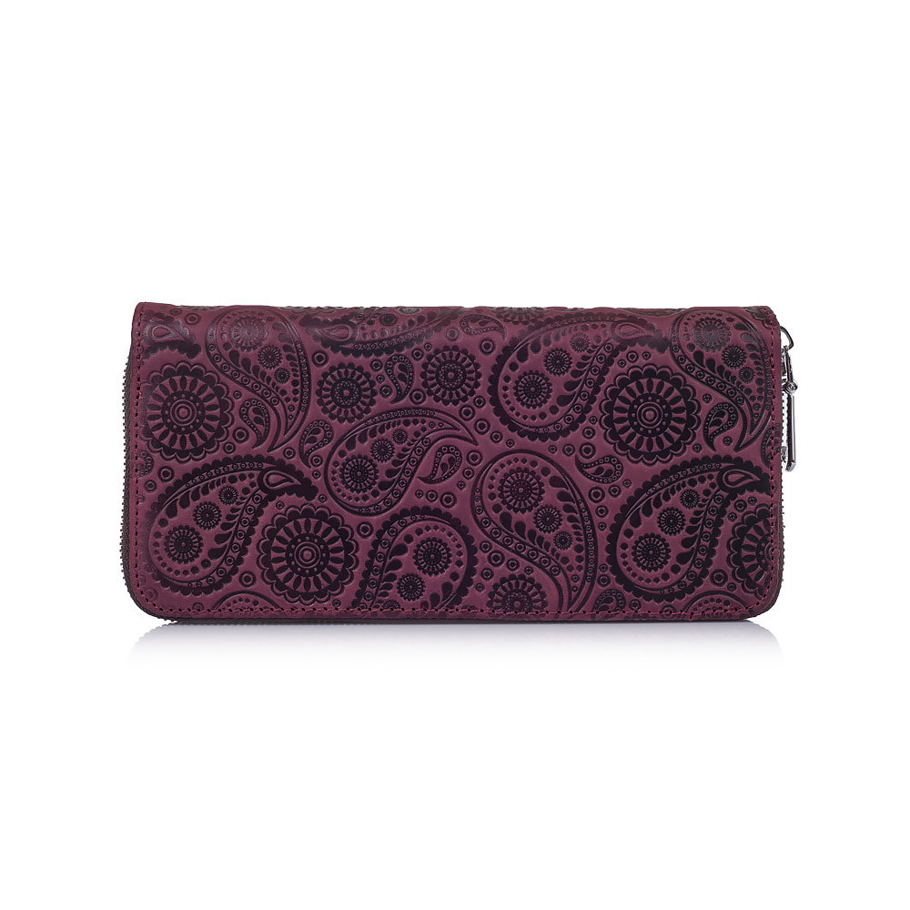 Гаманець шкіряний жіночий на блискавці з художнім тисненням Shabby "Buta Art". Колір фіолетовий, фото 1