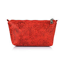 Косметичка жіноча шкіряна з художнім тисненням Shabby "Мистецтво мехенді". Колір червоний