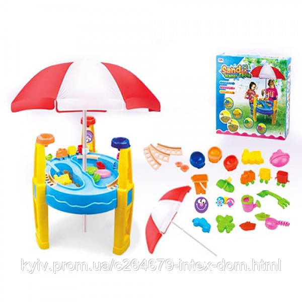 Столик-пісочниця 8804A 62,5-54-40см, відро, лійка, лапатка, граблі, вагонч, формоч, фото 1