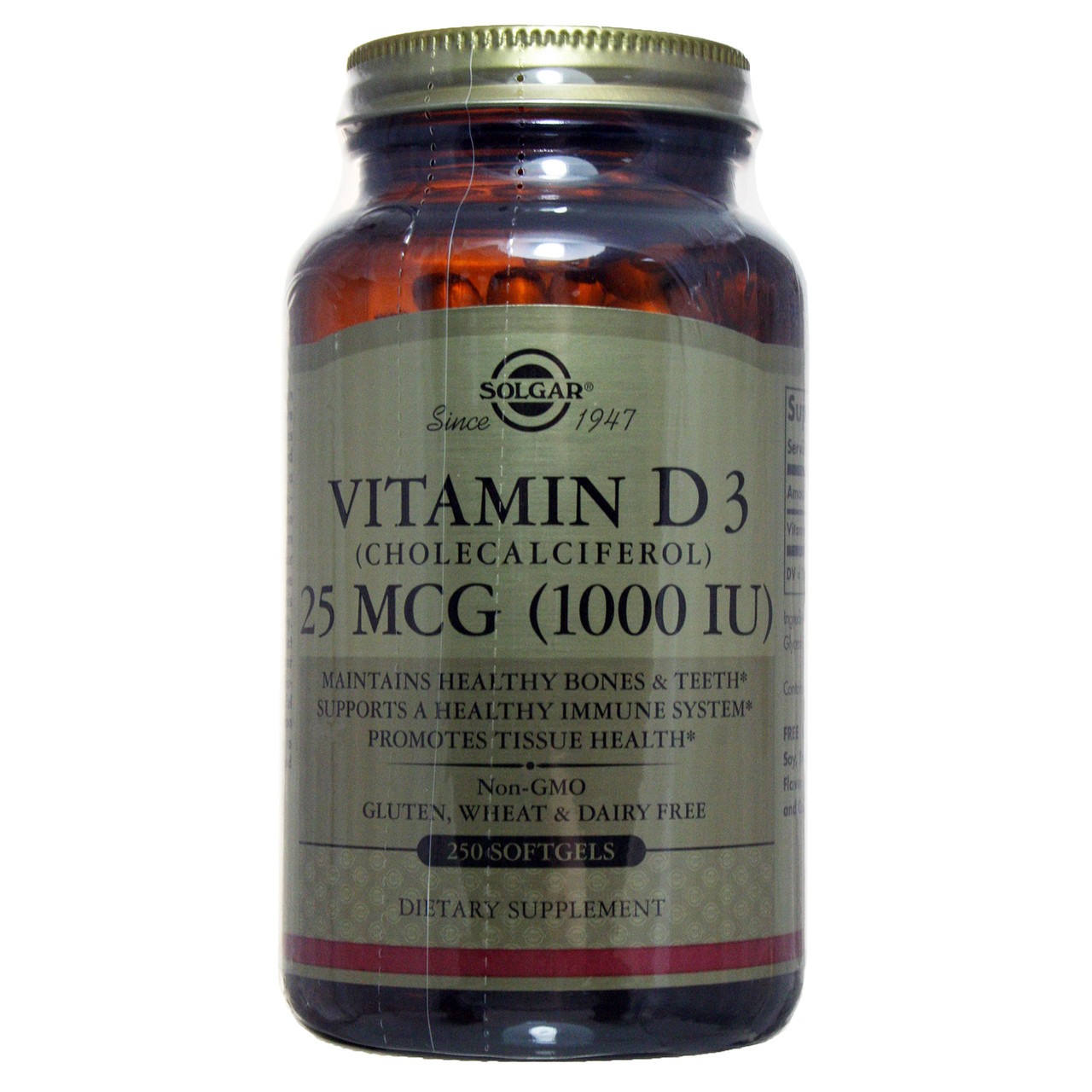 Вітамін Д3, Vitamin D3, Solgar, 1000 МО, 250 капсул