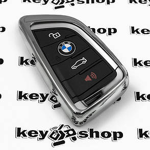 Чохол (сріблястий, поліуретановий) для смарт ключа BMW (БМВ), кнопки без захисту, фото 2