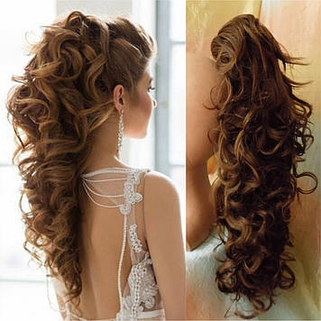 Хвіст шиньон кучерявий на крабі світло-каштановий SP3-31