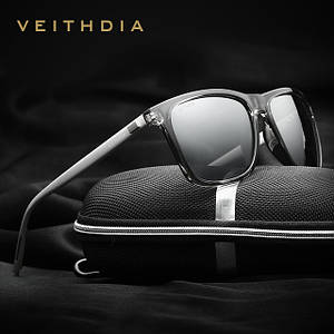 Окуляри чоловічі сонцезахисні поляризовані VEITHDIA Aviator Persol. Сірі скла, чорна оправа