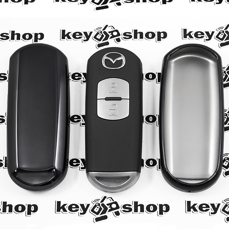Чехол (черный, полиуретановый) для смарт ключа Mazda (Мазда), кнопки без защиты - фото 1 - id-p691899348