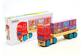 Дитячий дерев'яний конструктор Тягач з кубиками Cubika(Кубики) 13432. Дерев'яні іграшки