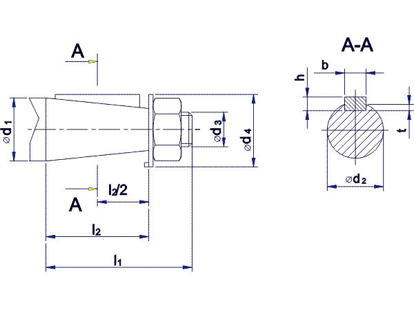 Приєднувальні розміри конічних валів редуктора 1Ц2У