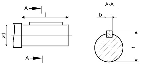 Приєднувальні розміри циліндричних валів редуктора 1Ц2У