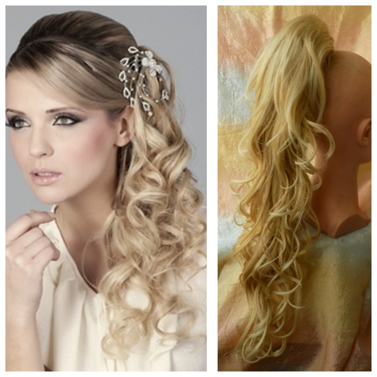 Хвіст шиньон хвилястий на крабі пшеничний блонд мікс SP3-middle, фото 1