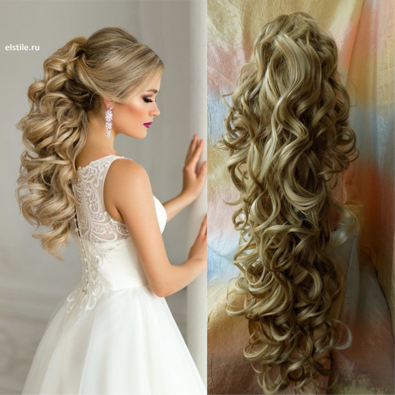 Хвост-шиньон длинный кудрявый на крабе песочный с милировкой  902B-16Н613, фото 1