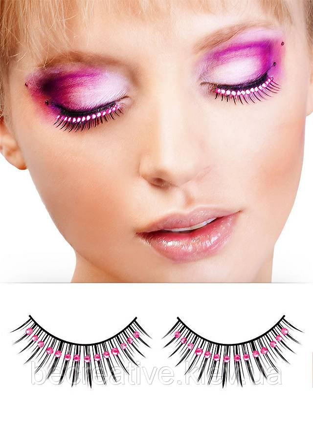 Довгі штучні вії з рожевими стразами, фото 1