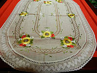 Скатертина лляна для овального столу з вишивкою розміри в наявності