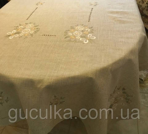 Скатертина вишита на льоні гладдю машинна вишивка 170*120 см, фото 1