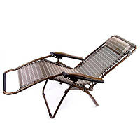 Шезлонг c подушкой раскладной садовой 200х74 см до 110 кг с подголовником туристическое кресло лежак