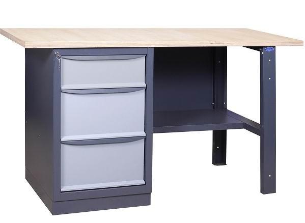 Верстак слюсарний однотумбовий 31 С2Б 850(в)х1500(д)х620(гл). Довжина стільниці - 1500 мм. Одна тумба - 3 висувних ящика