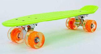 Пені Борд салатово-жовтогарячий LED WHEELS зі світними колесами