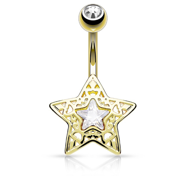 Пірсинг в пупок позолочений «Зірка» Spikes N16376-GDC, фото 1